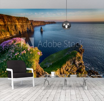 Picture of Ireland countryside tourist attraction in County Clare The Cliffs of Moher and castle Ireland Epic Irish Landscape Seascape along the wild atlantic way Beautiful scenic nature hdr Ireland